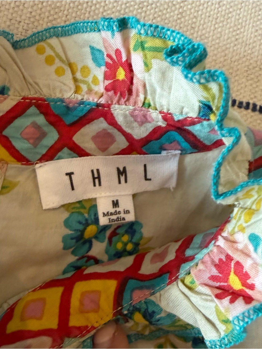 THML Floral Flutter Sleeve Top - Cream, Teal & Pink - Picture 3 of 4